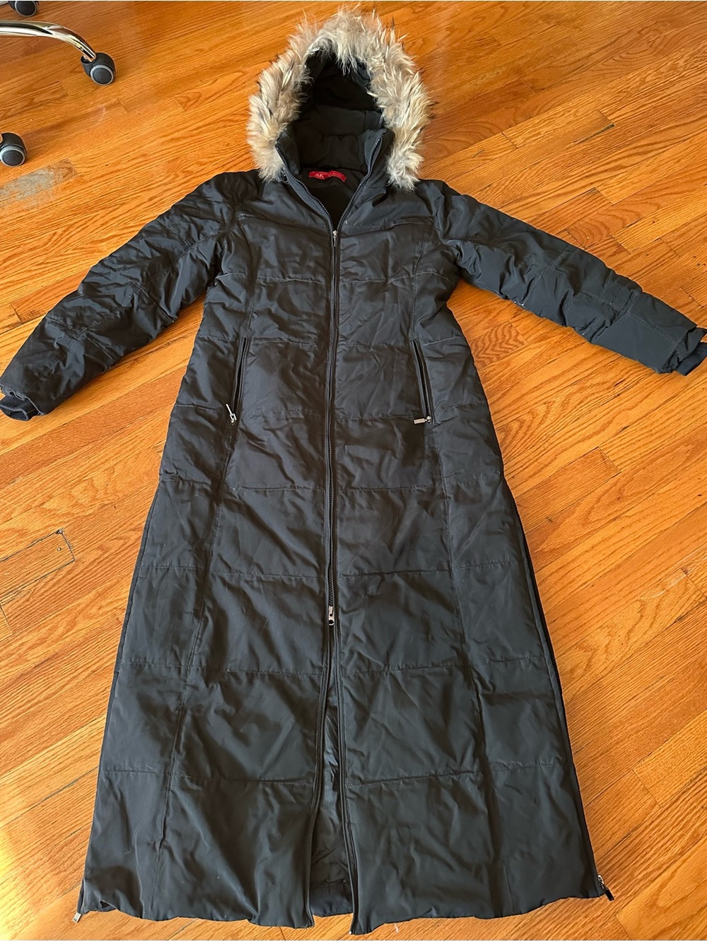 Anne Klein Long Black Puffer Coat with Fur Hood